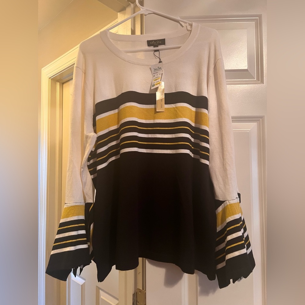 Gold, cream and black top with flare sleeves